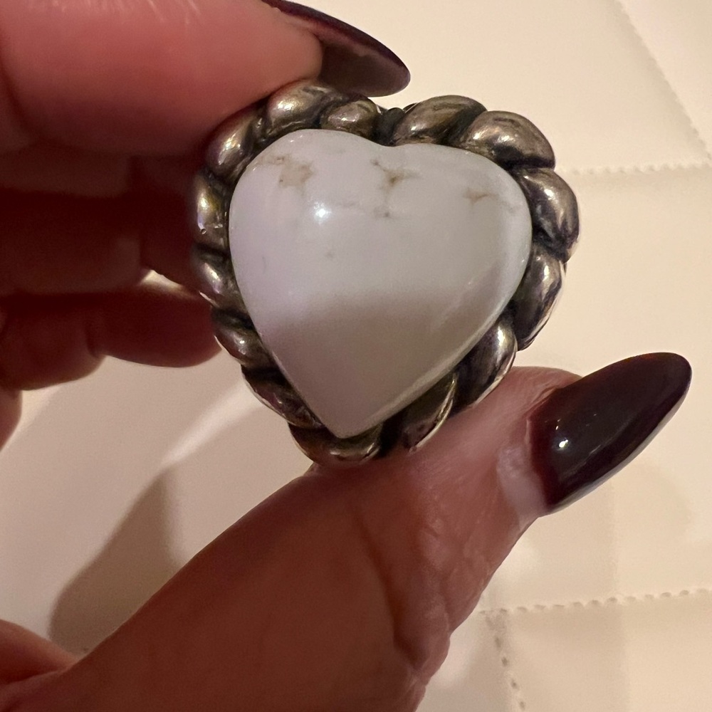 Dian Malouf Heart White Agate Ring Size 8